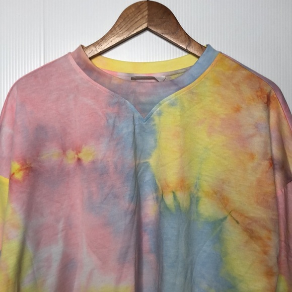 Elodie Long Sleeves Pastel Rainbow Tie Dyed Sweatshirt Size Large NEW - Picture 3 of 10